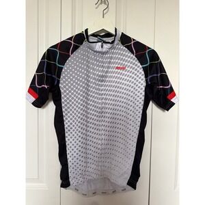 Arsuxeo Mens Cycling Jersey Short Sleeve Full Zip Geometric Print Grey Black S